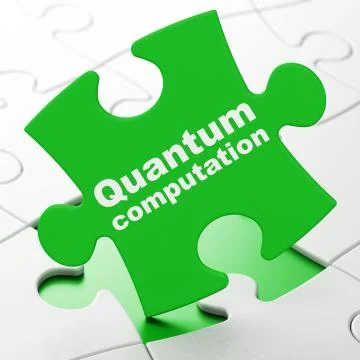 Science concept: Quantum Computation on puzzle background Stock Illustration