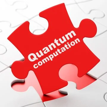 Science concept: Quantum Computation on puzzle background Stock Illustration