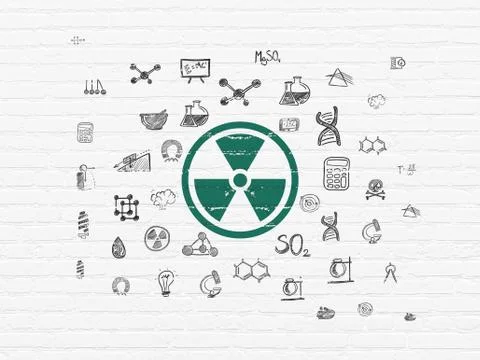 Science concept: Radiation on wall background Ilustración de archivo