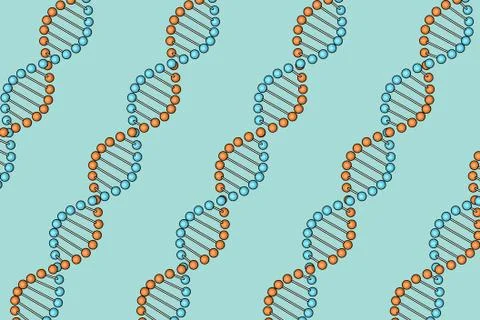 Science Concept. Rows of DNA Molecule Spiral in Sketch and Toon Style. 3d Ren Illustrazione stock