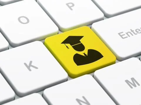 Science concept: Student on computer keyboard background Stock Illustration