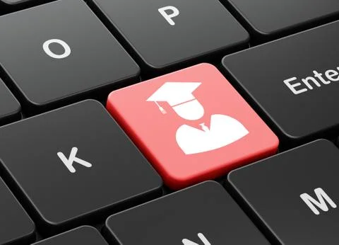 Science concept: Student on computer keyboard background Stock Illustration
