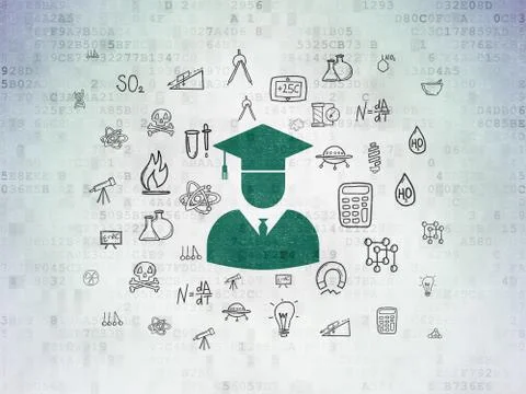 Science concept: Student on Digital Data Paper background 스톡 일러스트