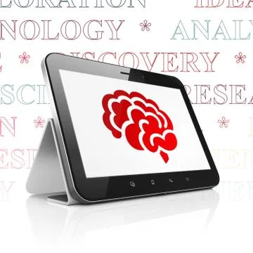 Science concept: Tablet Computer with Brain on display 스톡 일러스트