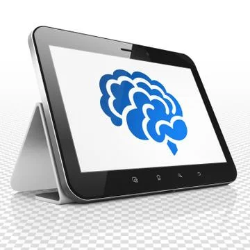 Science concept: Tablet Computer with Brain on display 스톡 일러스트