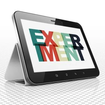 Science concept: Tablet Computer with Experiment on  display 库存插图