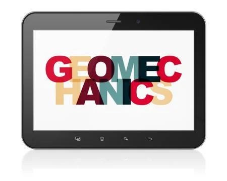 Science concept: Tablet Computer with Geomechanics on  display 스톡 일러스트