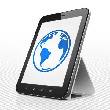 Science concept: Tablet Computer with Globe on display イラスト素材