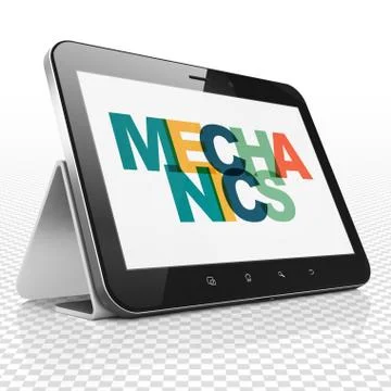 Science concept: Tablet Computer with Mechanics on  display Illustrazione stock