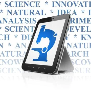Science concept: Tablet Computer with Microscope on display Stock Illustration
