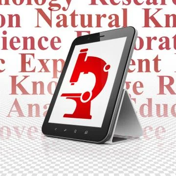Science concept: Tablet Computer with Microscope on display Stock Illustration