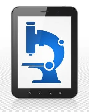 Science concept: Tablet Pc Computer with Microscope on display イラスト素材