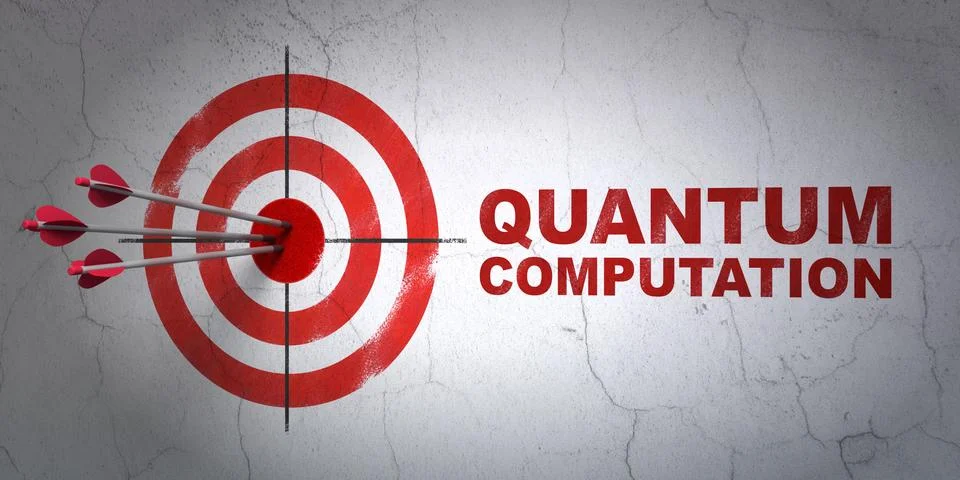 Science concept: target and Quantum Computation on wall background Stock Illustration