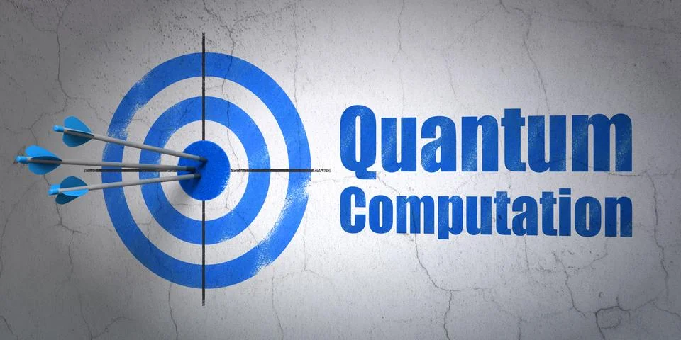 Science concept: target and Quantum Computation on wall background Stock Illustration
