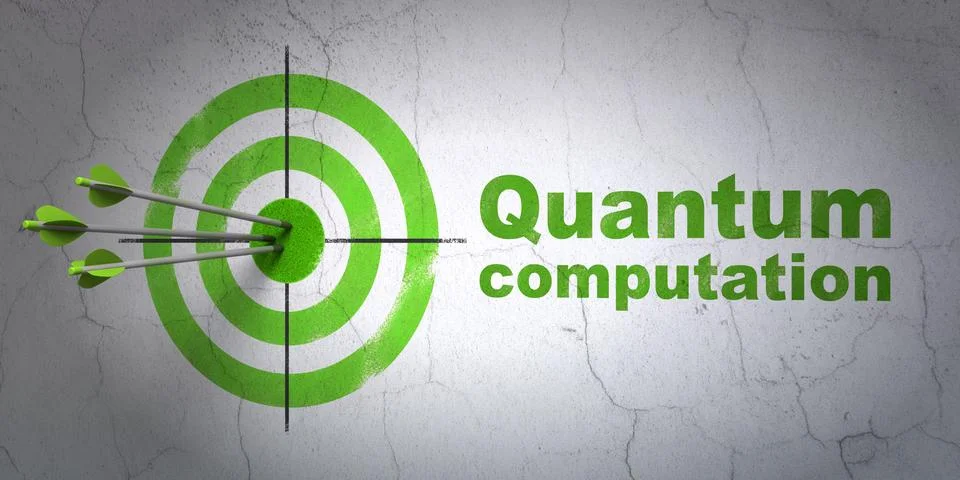 Science concept: target and Quantum Computation on wall background Stock Illustration