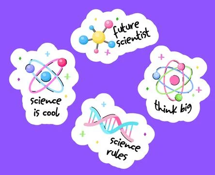 Science Is Cool Sticker Set, Future Scientist Atom Clipart, DNA Science Rul.. Ilustração Stock