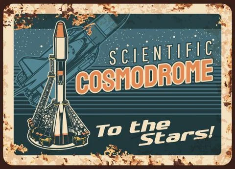 Science cosmodrome vector rusty metal tin plate Illustrazione stock