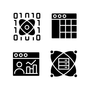 Science data mining black glyph icons set on white space イラスト素材