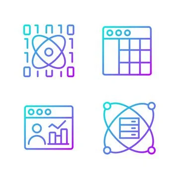Science data mining gradient linear vector icons set 스톡 일러스트