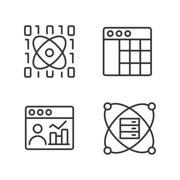 Science data mining linear perfect pixel icons set 스톡 일러스트