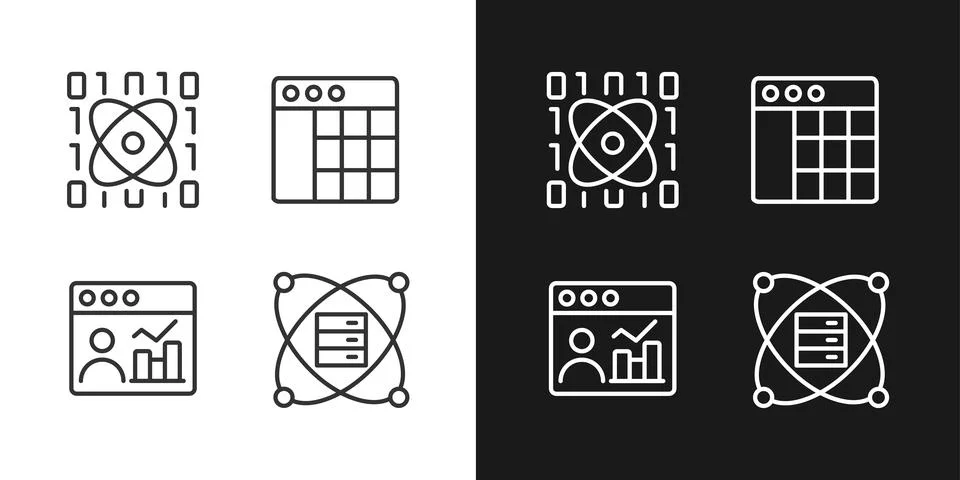 Science data mining linear pixel perfect icons set for dark and light mode イラスト素材