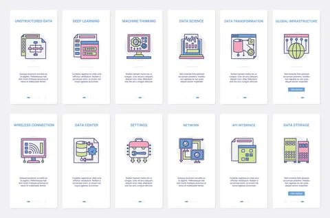 Science data storage learning and transformation UX, UI mobile app page screen Stock Illustration