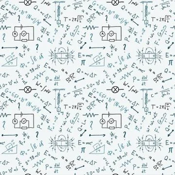 Science doodle background - seamless vector texture with physics concepts. Stock Illustration