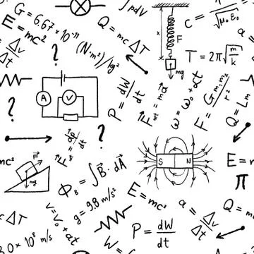 Science doodle background - seamless vector texture with physics concepts. Stock Illustration