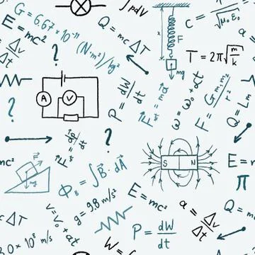 Science doodle background - seamless vector texture with physics concepts. Stock Illustration