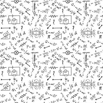 Science doodle background - seamless vector texture with physics concepts. 스톡 일러스트