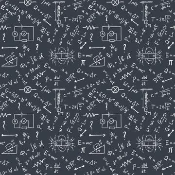 Science doodle background - seamless vector texture with physics concepts. Stockillustratie
