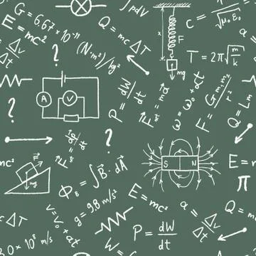 Science doodles background - seamless vector texture with physics concepts. 스톡 일러스트