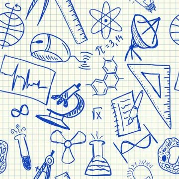 Science doodles seamless pattern Stock Illustration