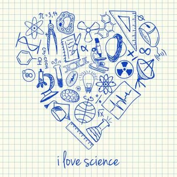 Science drawings in heart shape Stock Illustration