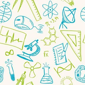 Science drawings  on seamless pattern Stock Illustration