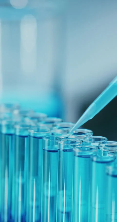 Science, dropper and chemical in test tubes in lab for enzyme analysis, cell Stock Footage 331337618