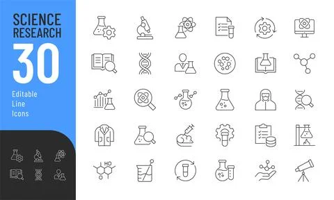 Science Editable Icons set. Stock Illustration