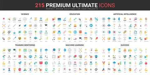 Science, education, artificial intelligence technology, learning color flat 库存插图