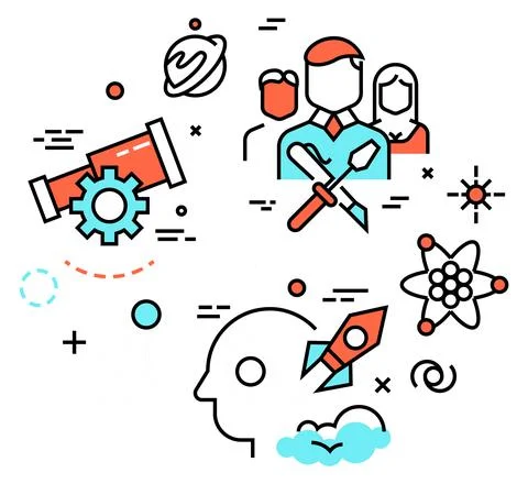 Science education concept. Creative student mind ideas Illustrazione stock