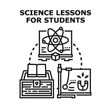 Science education curriculum exploring physics chemistry biology concepts Illustrazione stock