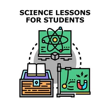 Science education curriculum exploring physics chemistry biology concepts Иллюстрация
