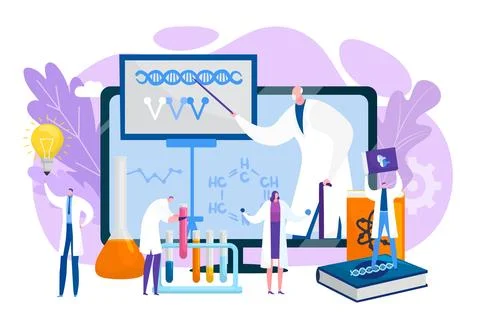 Science education with flat device technology, vector illustration. Online Stock Illustration