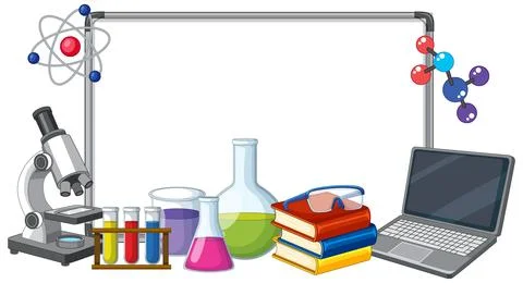 Science Education Frame with Microscope Laptop and Laboratory Equipment Stock Illustration