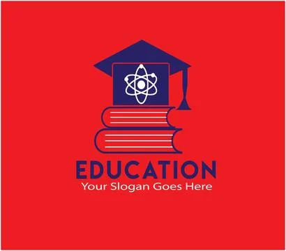 Science Education Logo Graduation Cap Atom Icon Books Red Branding Stock Illustration