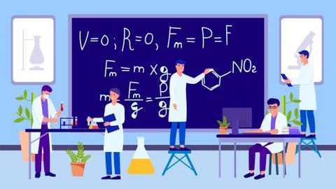 Science educational laboratory and working people researchers group vector 스톡 일러스트