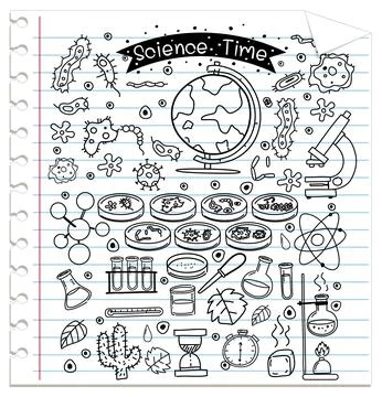 Science element in doodle or sketch style isolated on notebook Stock Illustration