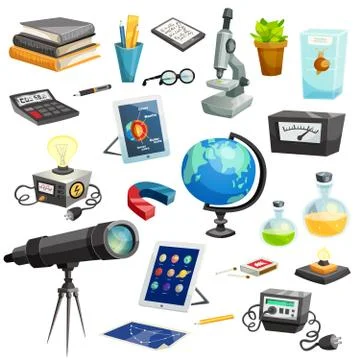 Science Elements Cartoon Set 스톡 일러스트