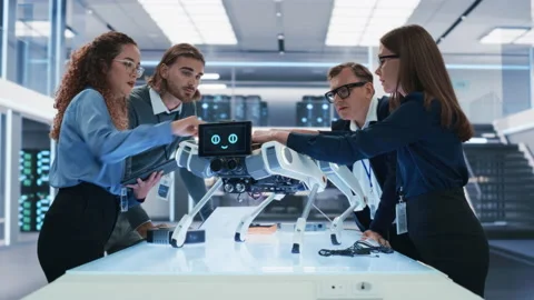 Science Engineers Developing a Robot Stock Footage 229394561