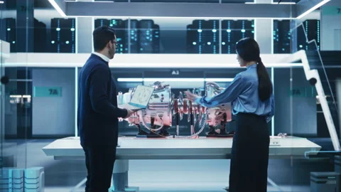 Science Engineers Enter Turbine Engine Development Facility Stock Footage 229839887