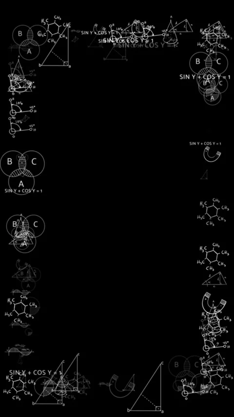 Science equation chalkboard visual white formulas, geometric shapes, molecule dr Stock Footage 340558175